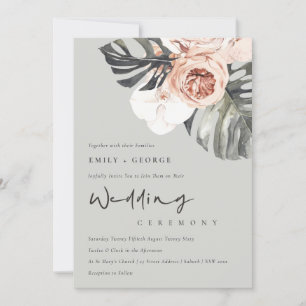 GREY RUST FLORAL MONSTRERA LEAF WEDDING INVITE