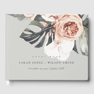 GREY RUST MONSTERA FLORAL WATERCOLOR WEDDING GUEST BOOK