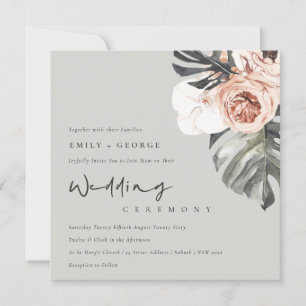 GREY RUST MONSTRERA WATERCOLOR FLORAL WEDDING  INVITATION