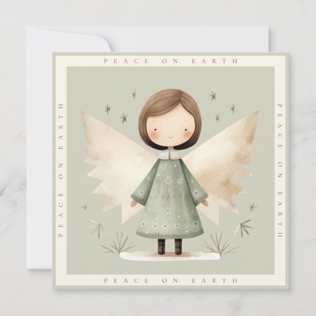 Grey Rustic Angel 1 Photo Flat Holiday Card (Front)