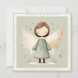 Grey Rustic Angel 1 Photo Flat Holiday Card