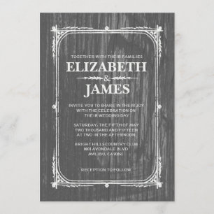 Grey Rustic Barn Wood Wedding Invitations