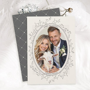 Grey Rustic Boho Wedding Photo Merry and Married Holiday Card