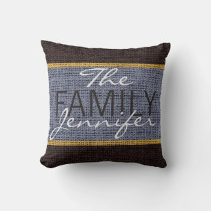 Grey Rustic Burlap Monogram Cushion