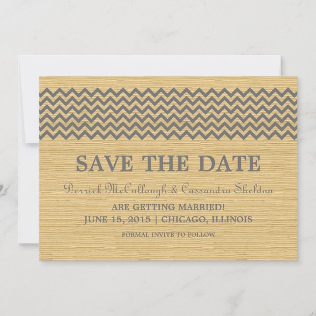 Grey Rustic Chevron Save the Date Invite (Front)