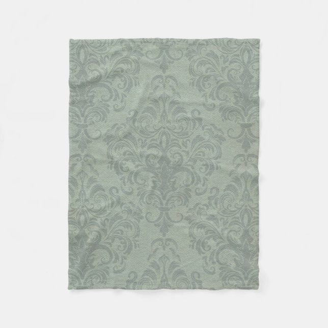 Grey Rustic Damask Vintage Wallpaper Fleece Blanket (Front)