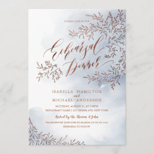 Grey rustic floral calligraphy rehearsal dinner invitation