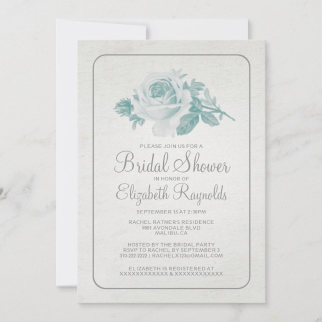 Grey Rustic Floral/Flower Bridal Shower Invitation (Front)