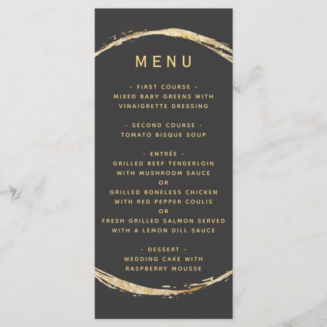 Grey Rustic Gold Circle Frame Ampersand Wedding Menu (Front)