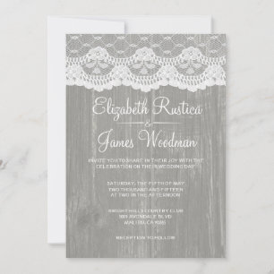 Grey Rustic Lace & Barn Wood Wedding Invitations
