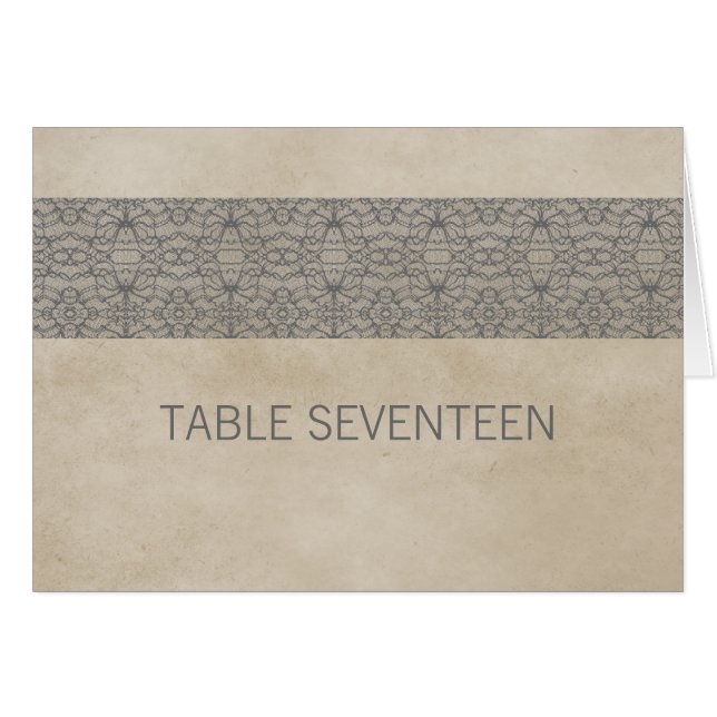 Grey Rustic Lace Table Number Card (Front Horizontal)