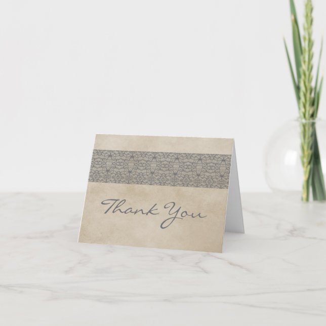 Grey Rustic Lace Thank You Card (Front)