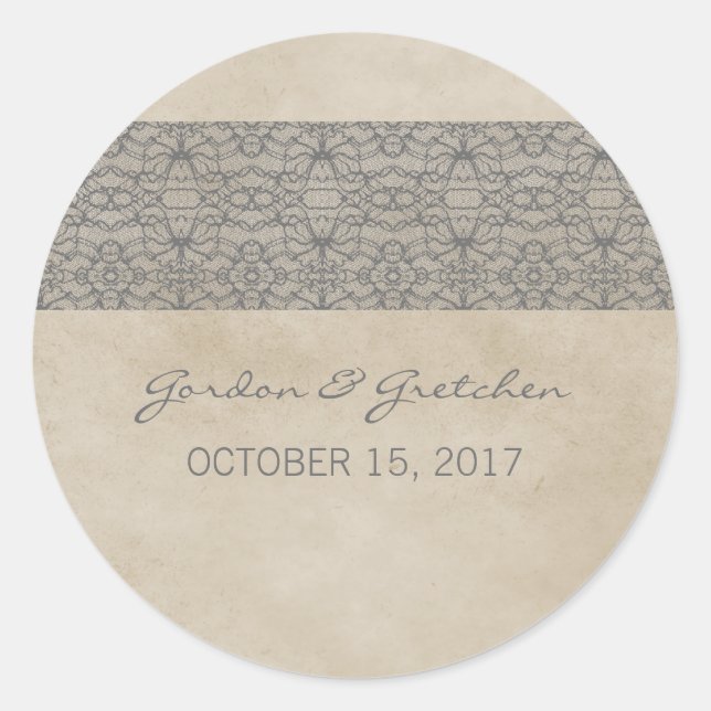 Grey Rustic Lace Wedding Stickers (Front)