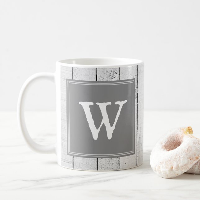Grey Rustic Monogram Mug (With Donut)