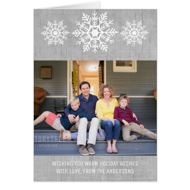 Grey Rustic Snowflake Holiday Photo (Front)