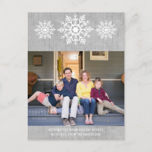 Grey Rustic Snowflake Holiday Photo Postcard