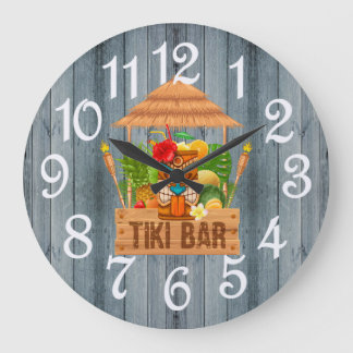 Grey Rustic Tiki Bar Large Clock