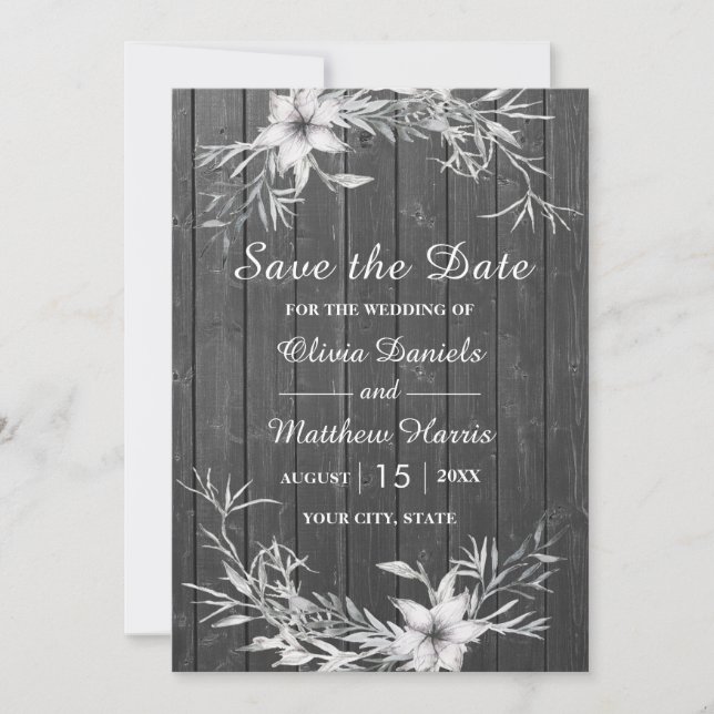 Grey rustic. Wedding wood barn Save the Date Invitation (Front)