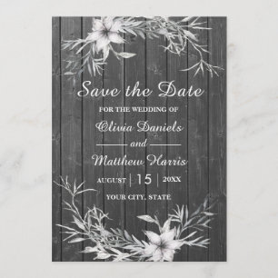 Grey rustic. Wedding wood barn Save the Date Invitation