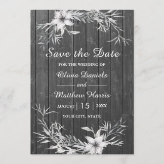 Grey rustic. Wedding wood barn Save the Date Invitation