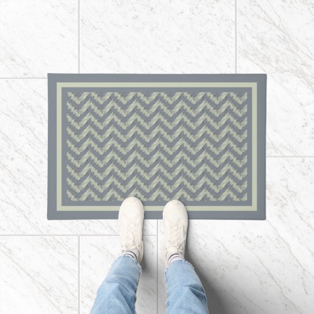 Grey Sage Chevron Minimalist Design Doormat (Indoor)