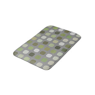 Grey Sage Olive Green Round Squares Art Bath Mat