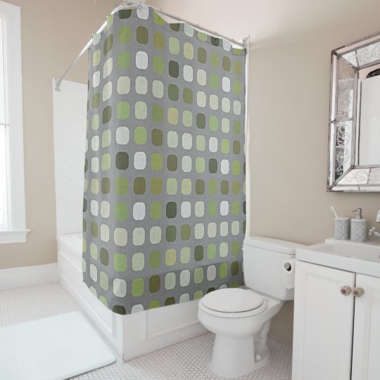 Grey Sage Olive Green Round Squares Art Shower Curtain Zazzle Co Uk