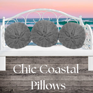 Grey Sand Dollar Nautical Coastal Sea Round Pillo Round Cushion