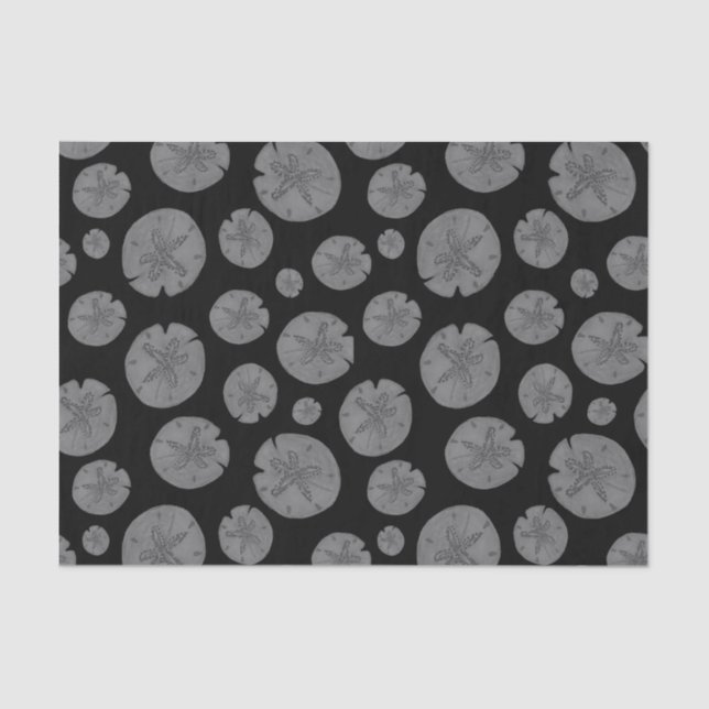 Grey sand dollars on black Halloween Tissue Paper (Front)