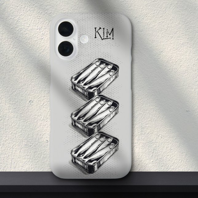 Grey Sardine Art Grunge Drawing Custom Monogram  Case-Mate iPhone Case (Creator Uploaded)