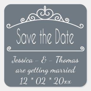Grey Save The Date Slate White Engagement Wedding Square Sticker
