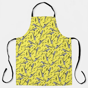 Grey Saxophone Music Note Pattern Apron