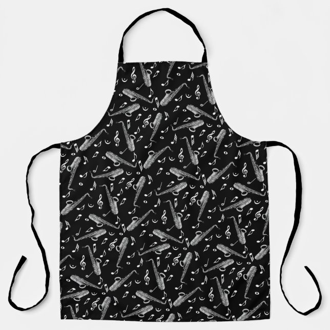 Grey Saxophone Music Note Pattern Apron (Front)