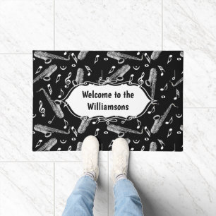 Grey Saxophone Music Note Pattern Doormat