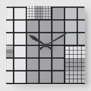 Grey scale abstract square wall clock