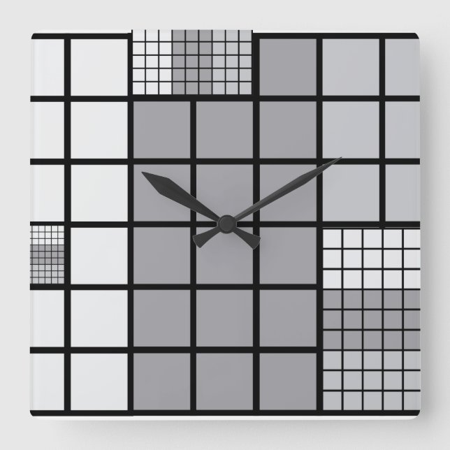 Grey scale abstract square wall clock (Front)
