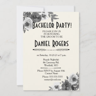 Grey Scale of Autumn Floral Bachelor Party Invitation