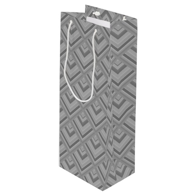 Grey scale pattern wine gift bag (Front Angled)