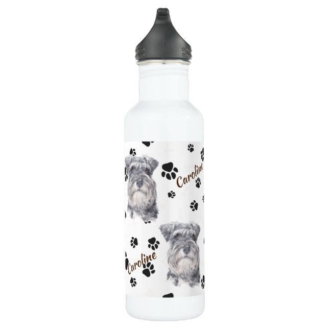 Grey Schnauzer Dog Pawprint 710 Ml Water Bottle (Right)