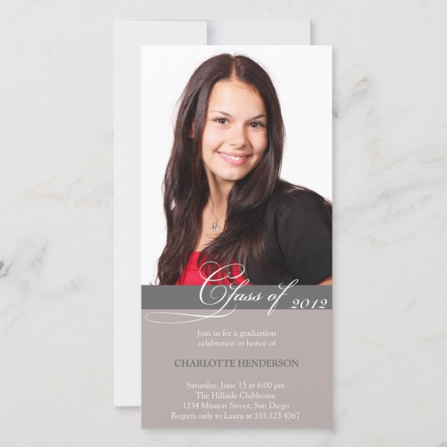 Grey script class of graduation announcement (Front)