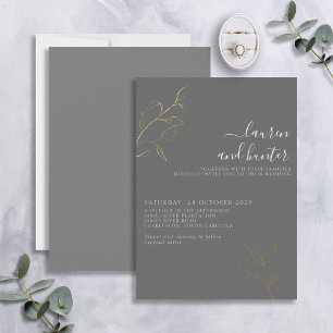 Grey Script Gold Botanical Wedding Foil Invitation