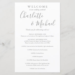 Grey Script Guest Wedding Weekend Program