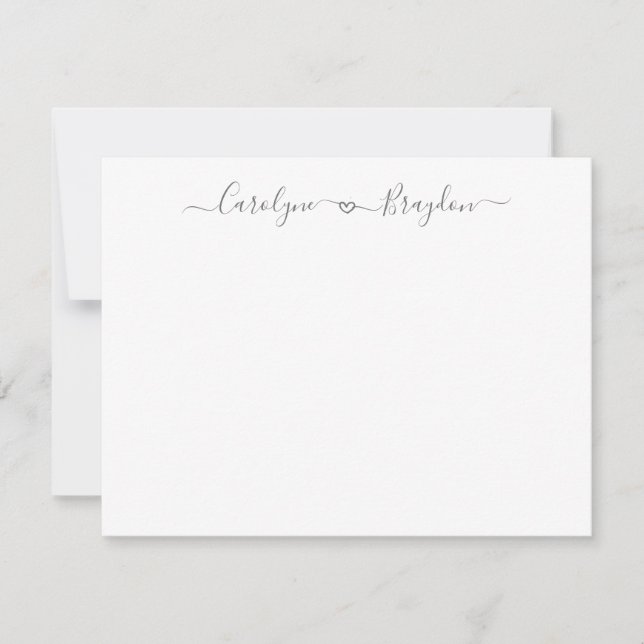 Grey Script Heart Couple Name Wedding Newlywed Card (Front)