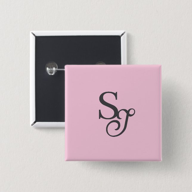 Grey script initial monogram pink 15 cm square badge (Front & Back)