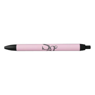 Grey script initial monogram pink black ink pen