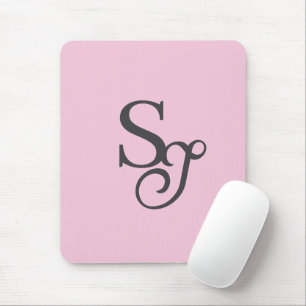 Grey script initial monogram pink mouse mat