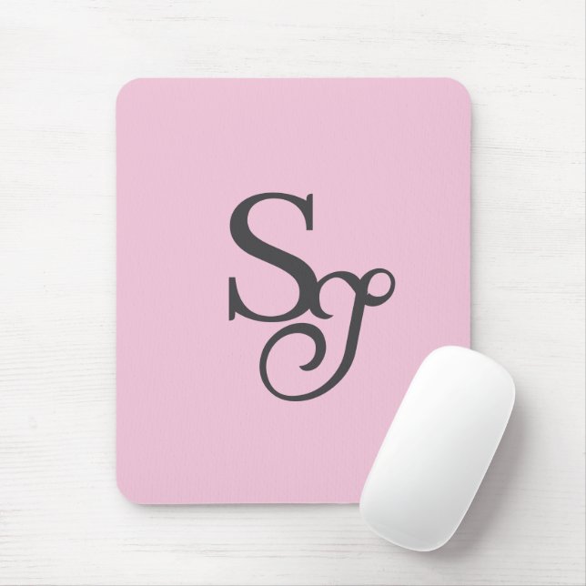 Grey script initial monogram pink mouse mat (With Mouse)