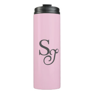 Grey script initial monogram pink thermal tumbler