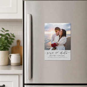 Grey Script Photo Save the Date Magnetic Invitation