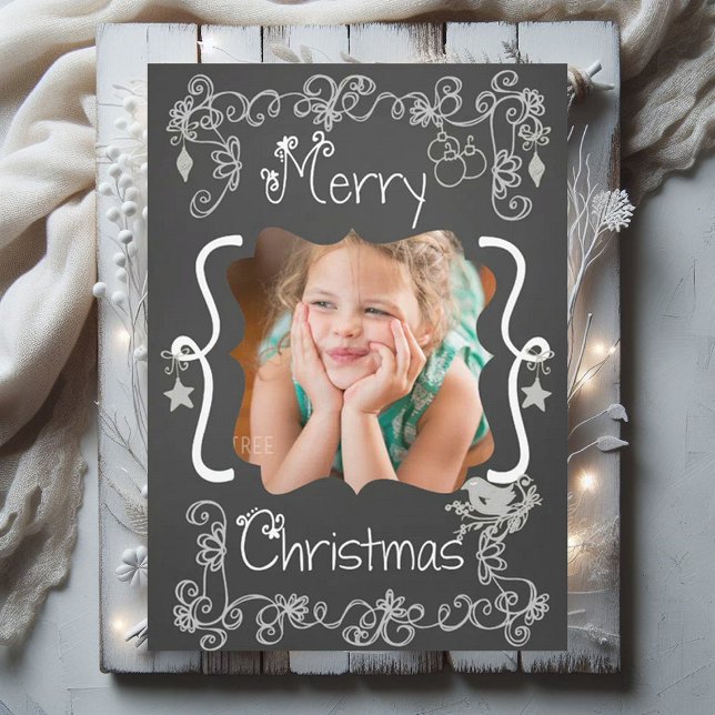 Grey Scrolls Chalkboard Holiday Photo Card (Creator Uploaded)